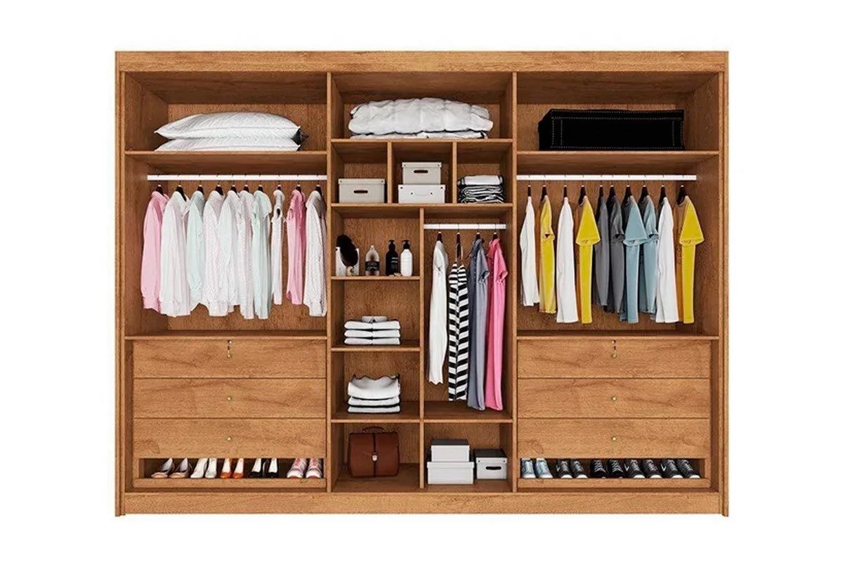 Guarda Roupa Casal 6 Portas Ripadas (2 c/Espelho) e 6 Gavetas Potente Europa