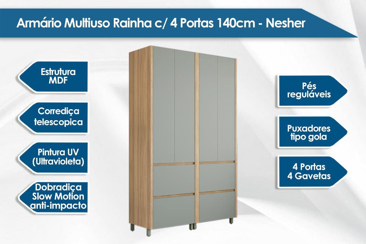 Armário Multiuso Lavanderia Marquesa c/ 4 Portas 4Gavs Nesher