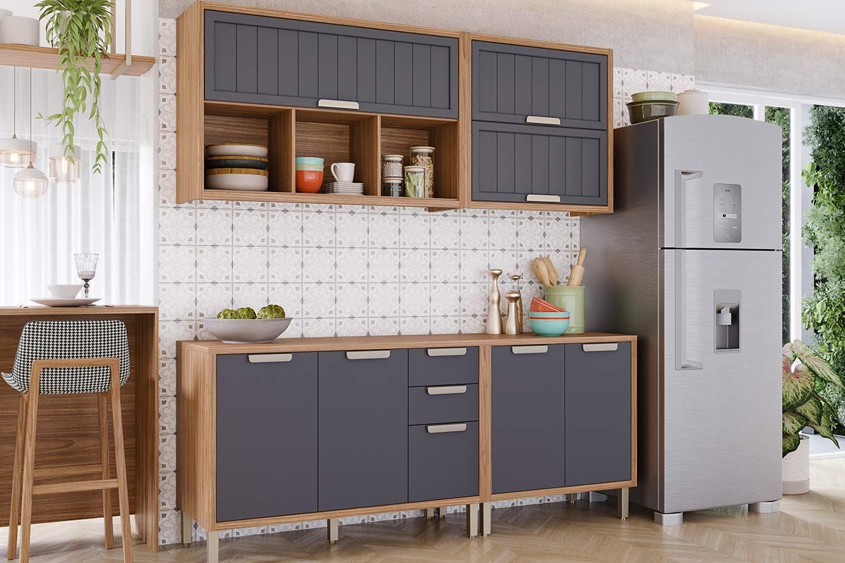 Balcão Cozinha MGM s/ Tampo Eloise c/2 Portas e 3 Gavetas 120cm Balcão Cozinha MGM s/ Tampo Eloise c/2 Portas e 3 Gavetas 120cm