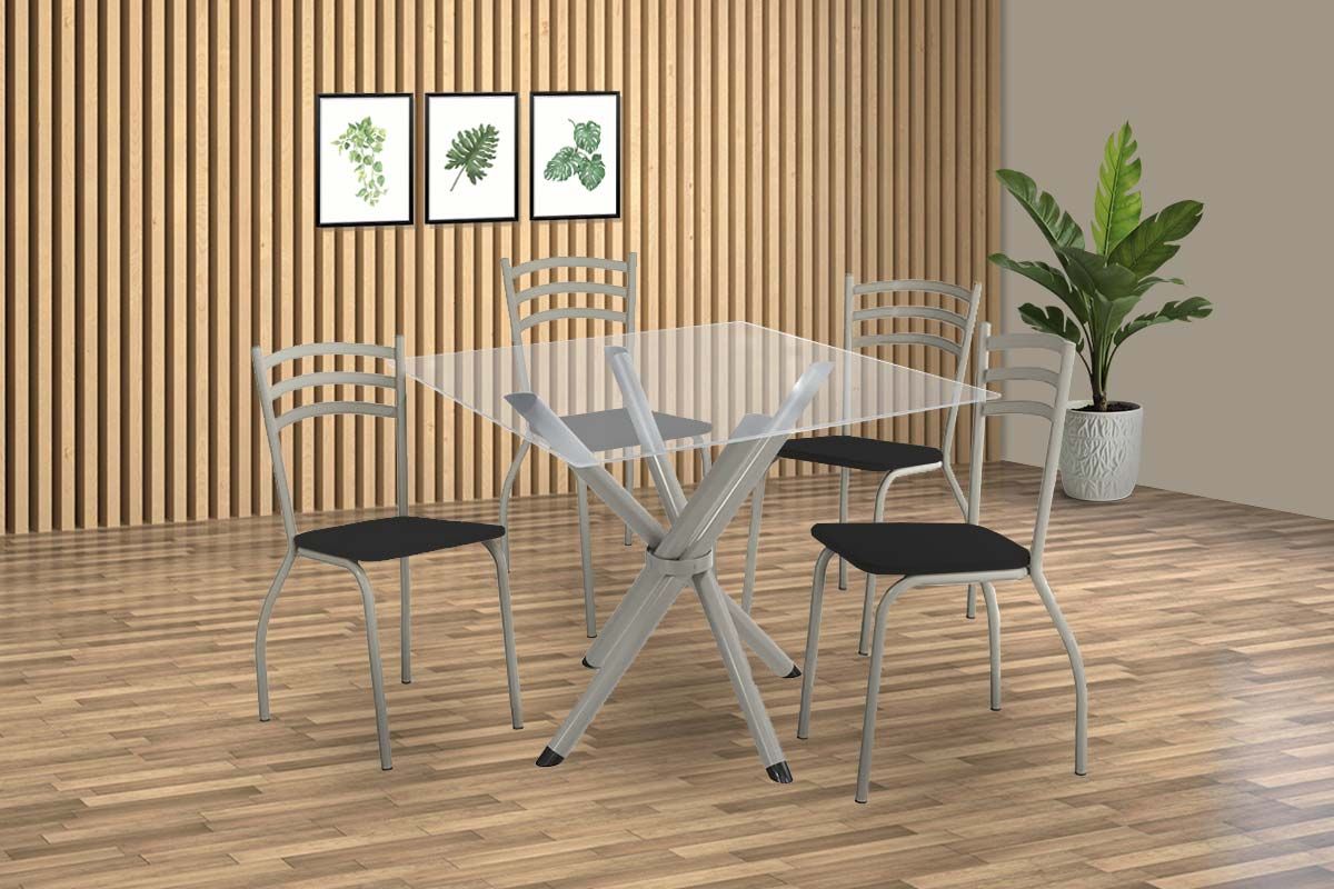 Sala Jantar Mesa Volga c/ Tampo de Vidro 90cm e 4 Cadeiras Portugal - Kappesberg
