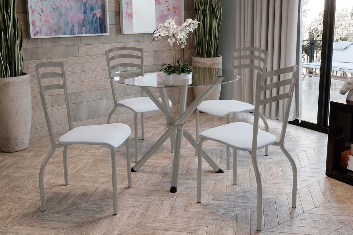 Sala Jantar Mesa Volga c/ Tampo de Vidro 95cm e 4 Cadeiras Portugal - Kappesberg
