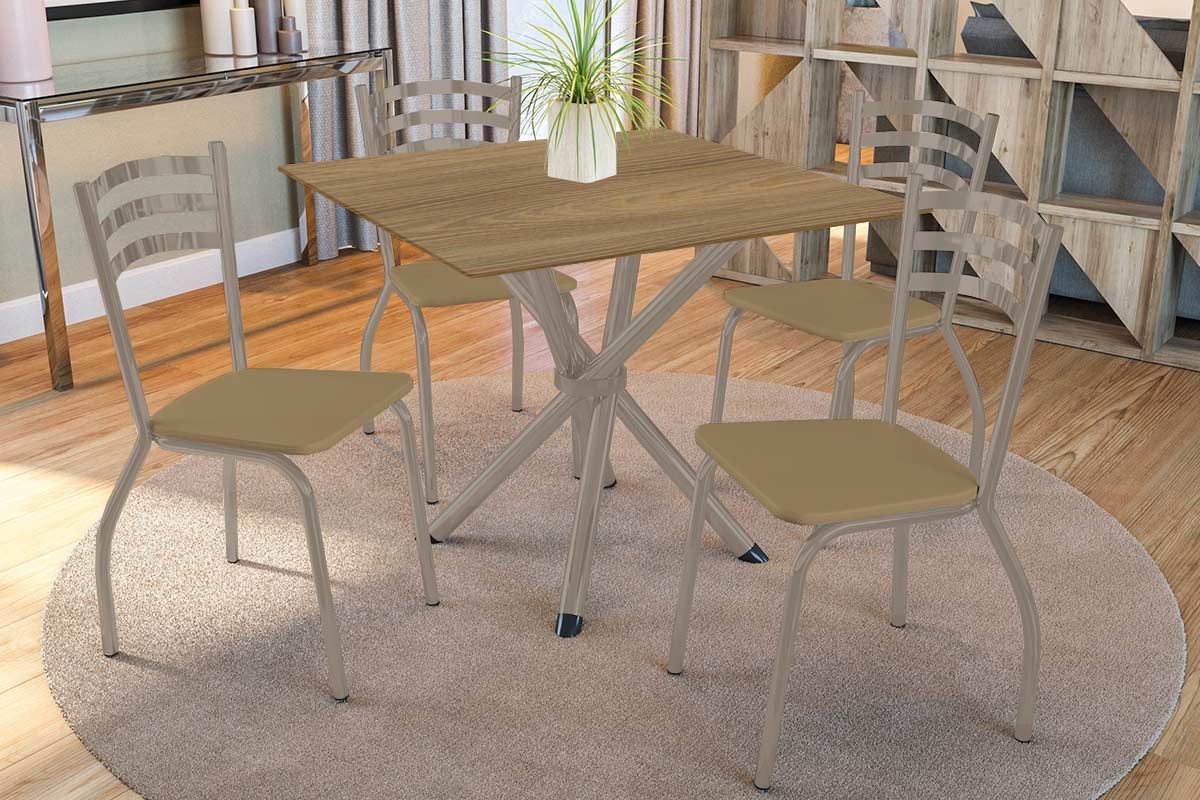 Sala Jantar Mesa Volga c/ Tampo de Madeira 90cm e 4 Cadeiras Portugal - Kappesberg