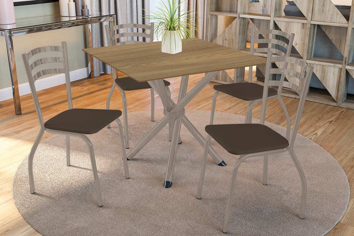 Sala Jantar Mesa Volga c/ Tampo de Madeira 90cm e 4 Cadeiras Portugal - Kappesberg