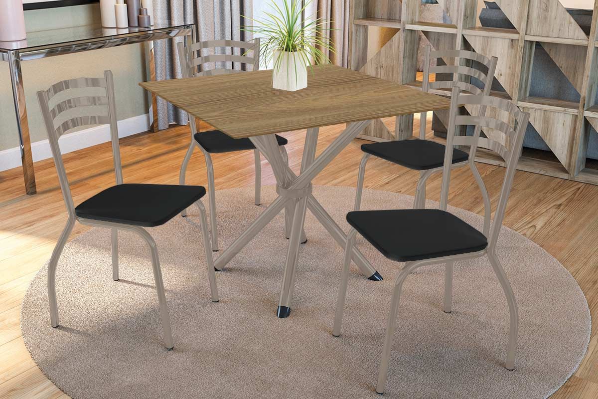 Sala Jantar Mesa Volga c/ Tampo de Madeira 90cm e 4 Cadeiras Portugal - Kappesberg