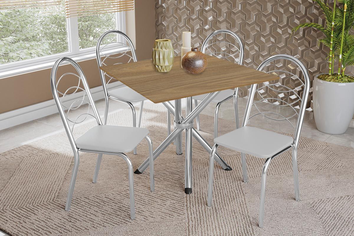 Sala Jantar Mesa Volga c/ Tampo de Madeira 90cm e 4 Cadeiras Holanda - Kappesberg
