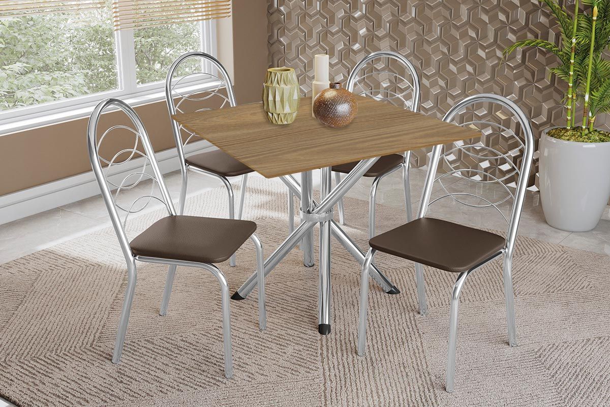 Sala Jantar Mesa Volga c/ Tampo de Madeira 90cm e 4 Cadeiras Holanda - Kappesberg