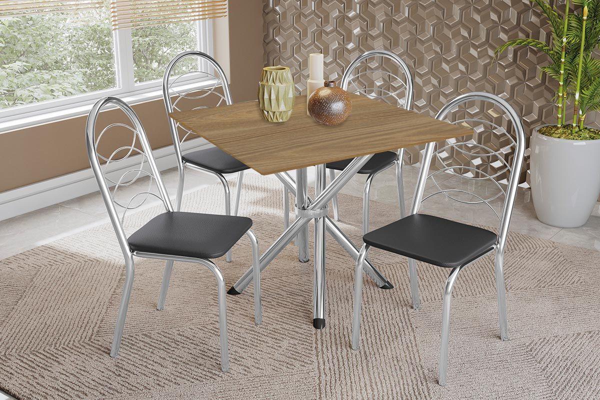 Sala Jantar Mesa Volga c/ Tampo de Madeira 90cm e 4 Cadeiras Holanda - Kappesberg