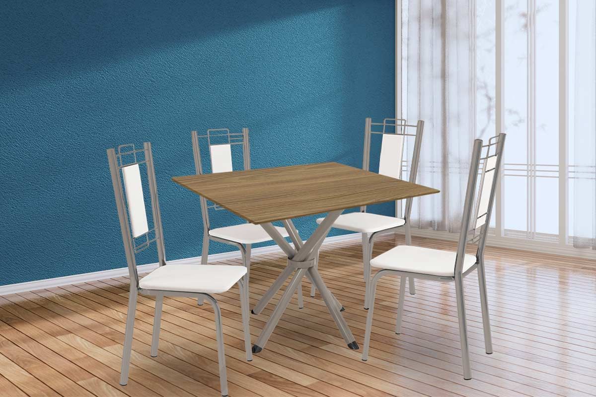 Sala Jantar Mesa Volga c/ Tampo de Madeira 90cm e 4 Cadeiras Florença - Kappesberg