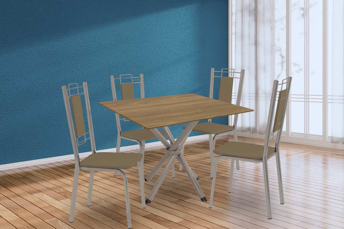 Sala Jantar Mesa Volga c/ Tampo de Madeira 90cm e 4 Cadeiras Florença - Kappesberg