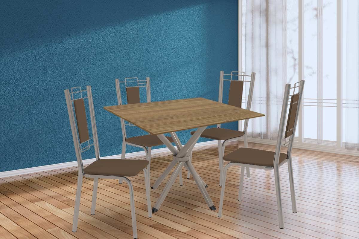 Sala Jantar Mesa Volga c/ Tampo de Madeira 90cm e 4 Cadeiras Florença - Kappesberg