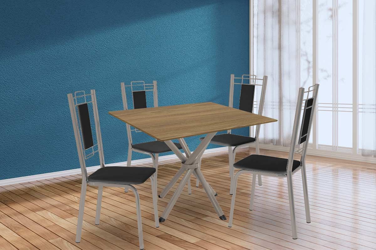 Sala Jantar Mesa Volga c/ Tampo de Madeira 90cm e 4 Cadeiras Florença - Kappesberg