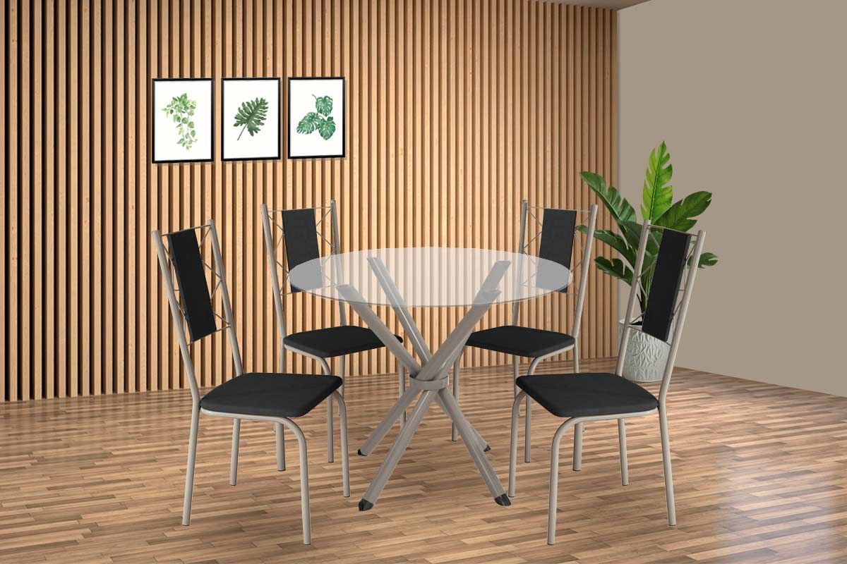 Sala Jantar Mesa Volga c/ Tampo de Vidro 95cm e 4 Cadeiras Lisboa - Kappesberg
