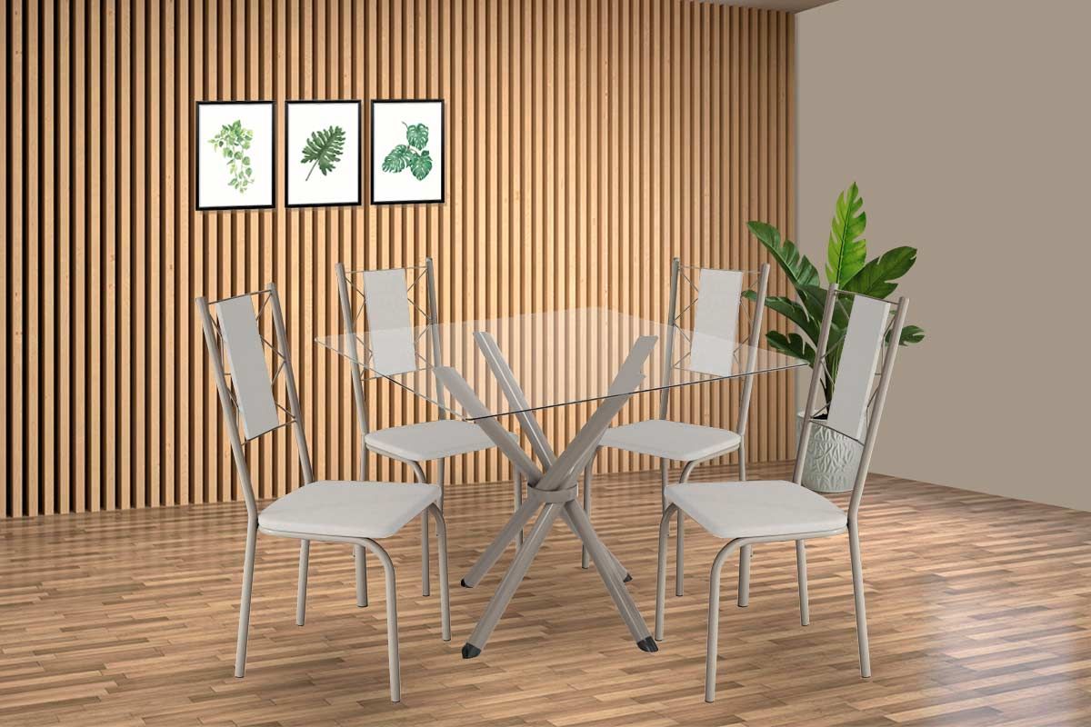Sala Jantar Mesa Volga c/ Tampo de Vidro 90cm e 4 Cadeiras Lisboa - Kappesberg