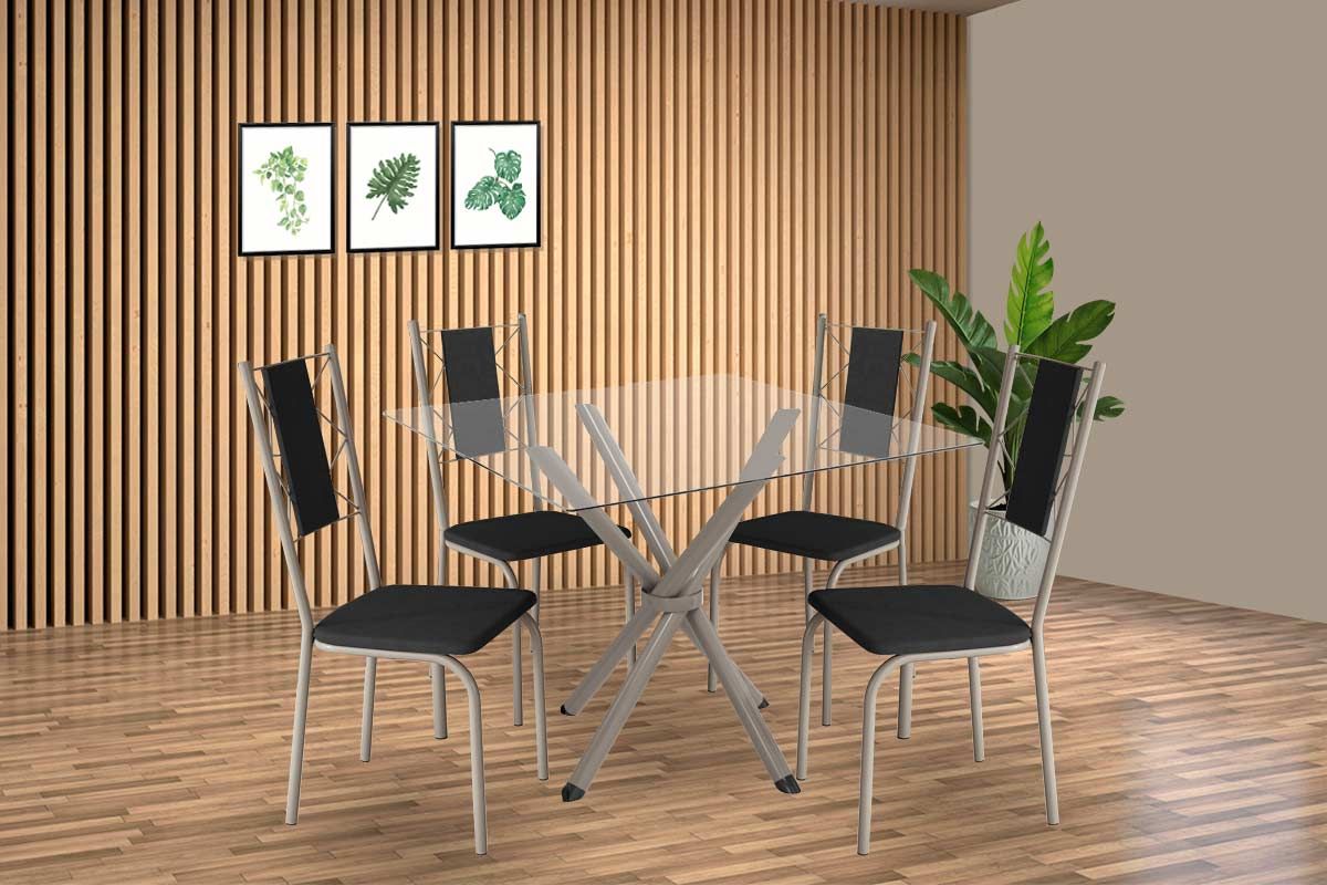 Sala Jantar Mesa Volga c/ Tampo de Vidro 90cm e 4 Cadeiras Lisboa - Kappesberg
