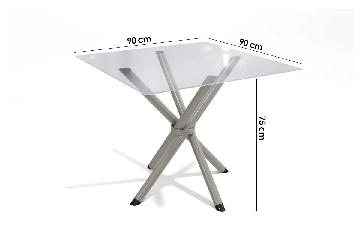 Sala Jantar Mesa Volga c/ Tampo de Vidro 90cm e 4 Cadeiras Noruega - Kappesberg