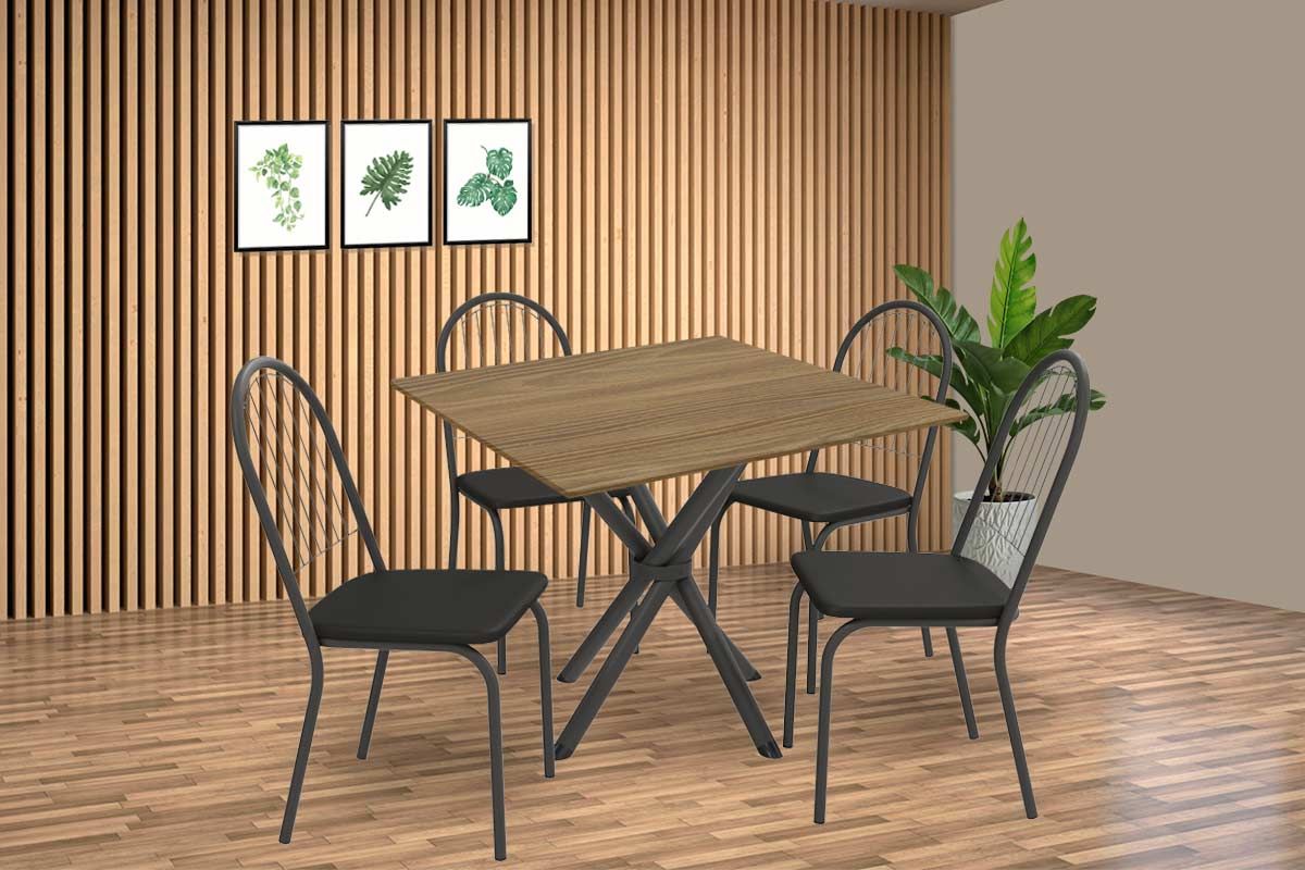 Sala Jantar Mesa Volga c/ Tampo de Madeira 90cm e 4 Cadeiras Noruega - Kappesberg