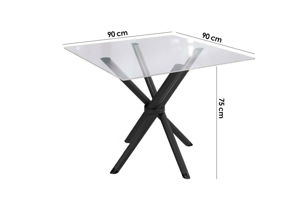Sala Jantar Mesa Volga c/ Tampo de Vidro 90cm e 4 Cadeiras Zaria - Kappesberg