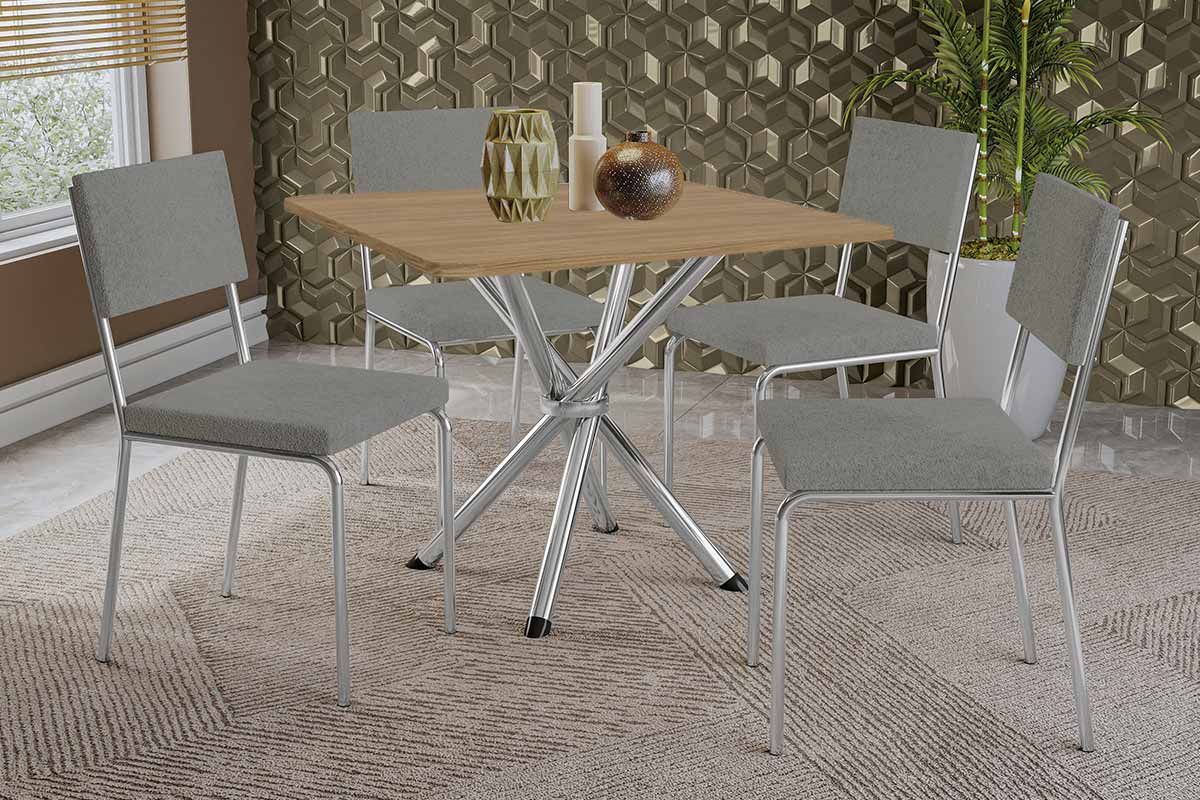 Sala Jantar Mesa Volga c/ Tampo de Madeira 90cm e 4 Cadeiras Zaria - Kappesberg
