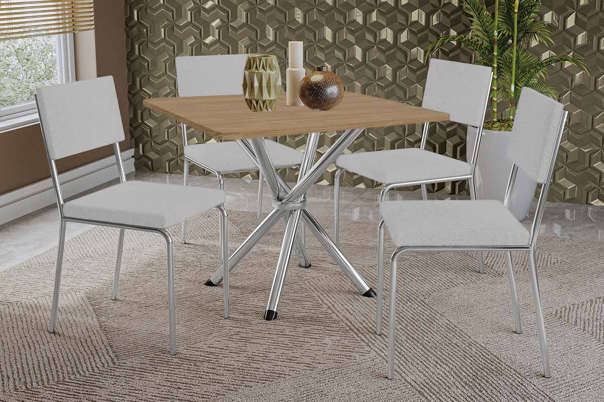 Sala Jantar Mesa Volga c/ Tampo de Madeira 90cm e 4 Cadeiras Zaria - Kappesberg
