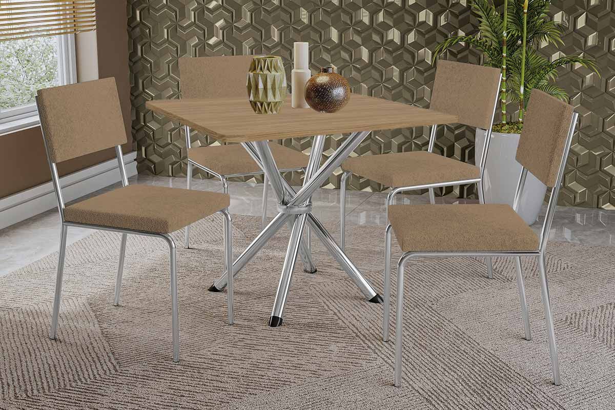 Sala Jantar Mesa Volga c/ Tampo de Madeira 90cm e 4 Cadeiras Zaria - Kappesberg