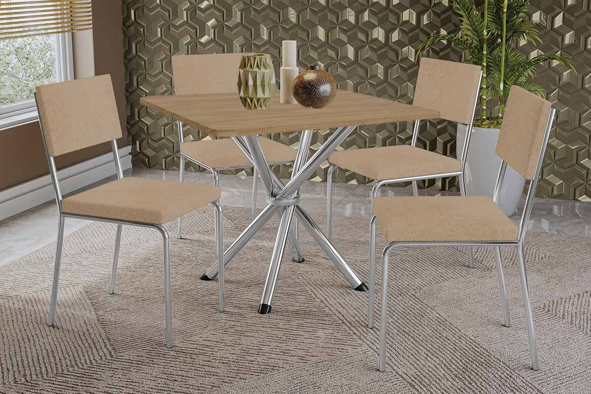 Sala Jantar Mesa Volga c/ Tampo de Madeira 90cm e 4 Cadeiras Zaria - Kappesberg