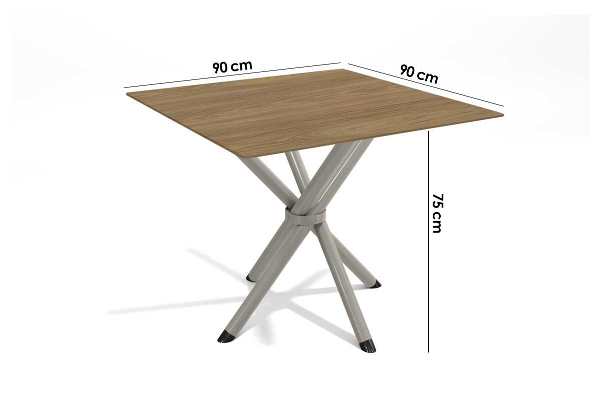 Sala Jantar Mesa Volga c/ Tampo de Madeira 90cm e 4 Cadeiras Zaria - Kappesberg
