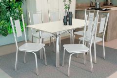 Sala Jantar Mesa Elba Tampo Madeirado c/ Vidro 160cm e 6 Cadeiras Florença - Kappesberg