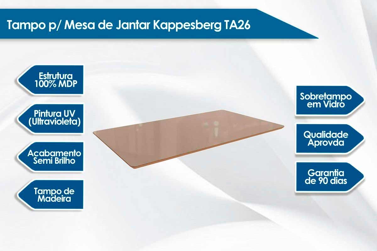 Sala Jantar Mesa Elba Tampo Madeirado c/ Vidro 160cm e 6 Cadeiras Florença - Kappesberg