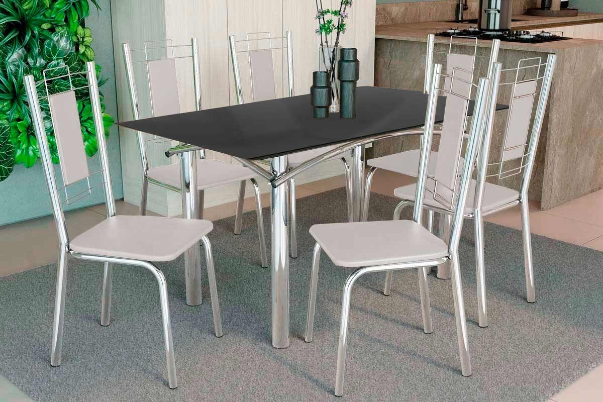 Sala Jantar Mesa Elba Tampo Madeirado c/ Vidro 120cm e 6 Cadeiras Florença - Kappesberg