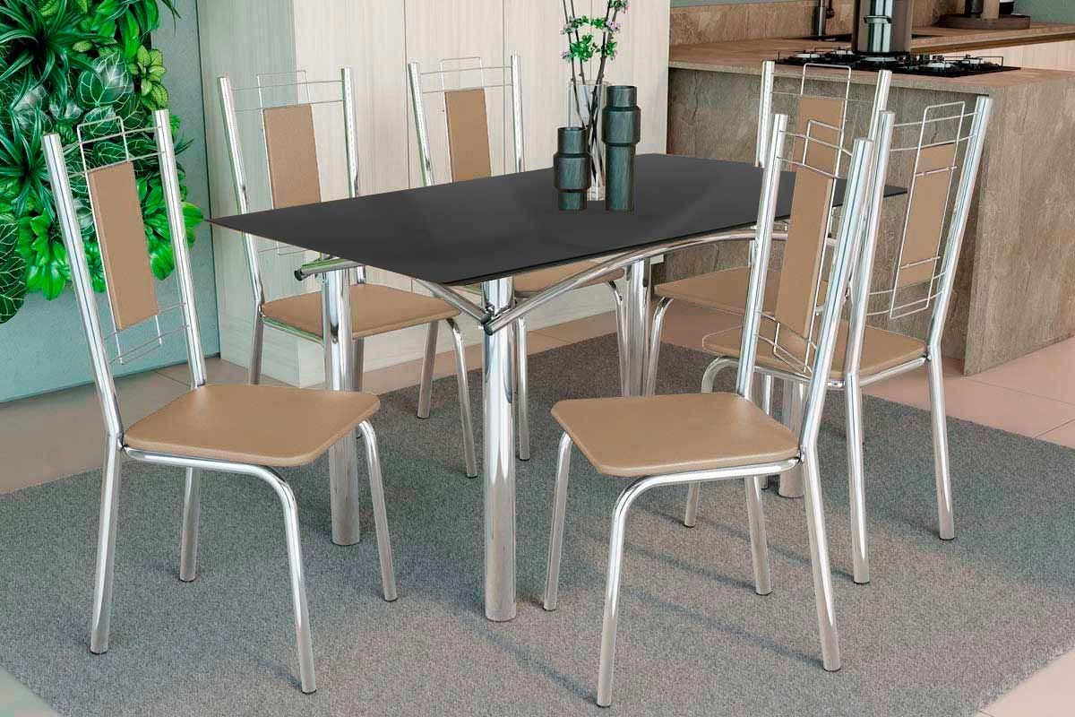 Sala Jantar Mesa Elba Tampo Madeirado c/ Vidro 120cm e 6 Cadeiras Florença - Kappesberg