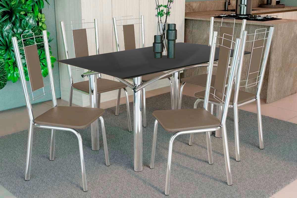 Sala Jantar Mesa Elba Tampo Madeirado c/ Vidro 120cm e 6 Cadeiras Florença - Kappesberg