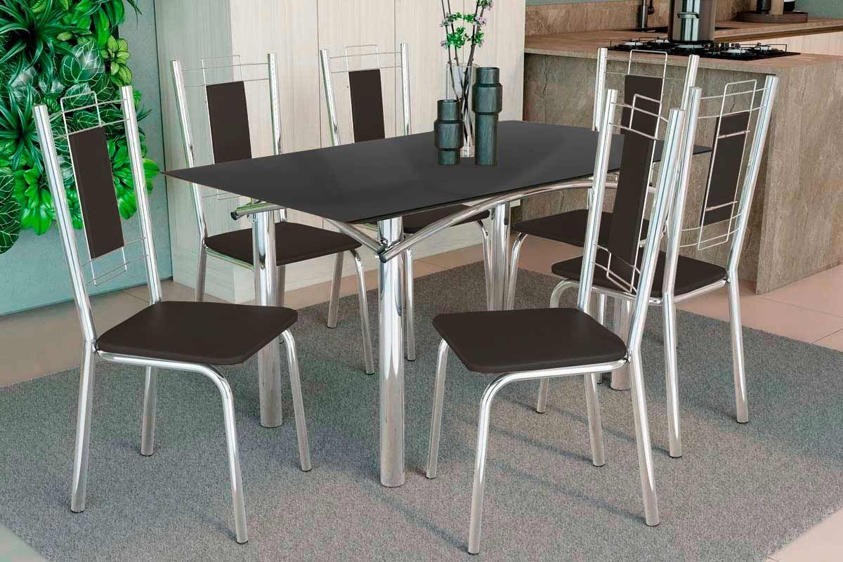 Sala Jantar Mesa Elba Tampo Madeirado c/ Vidro 120cm e 6 Cadeiras Florença - Kappesberg