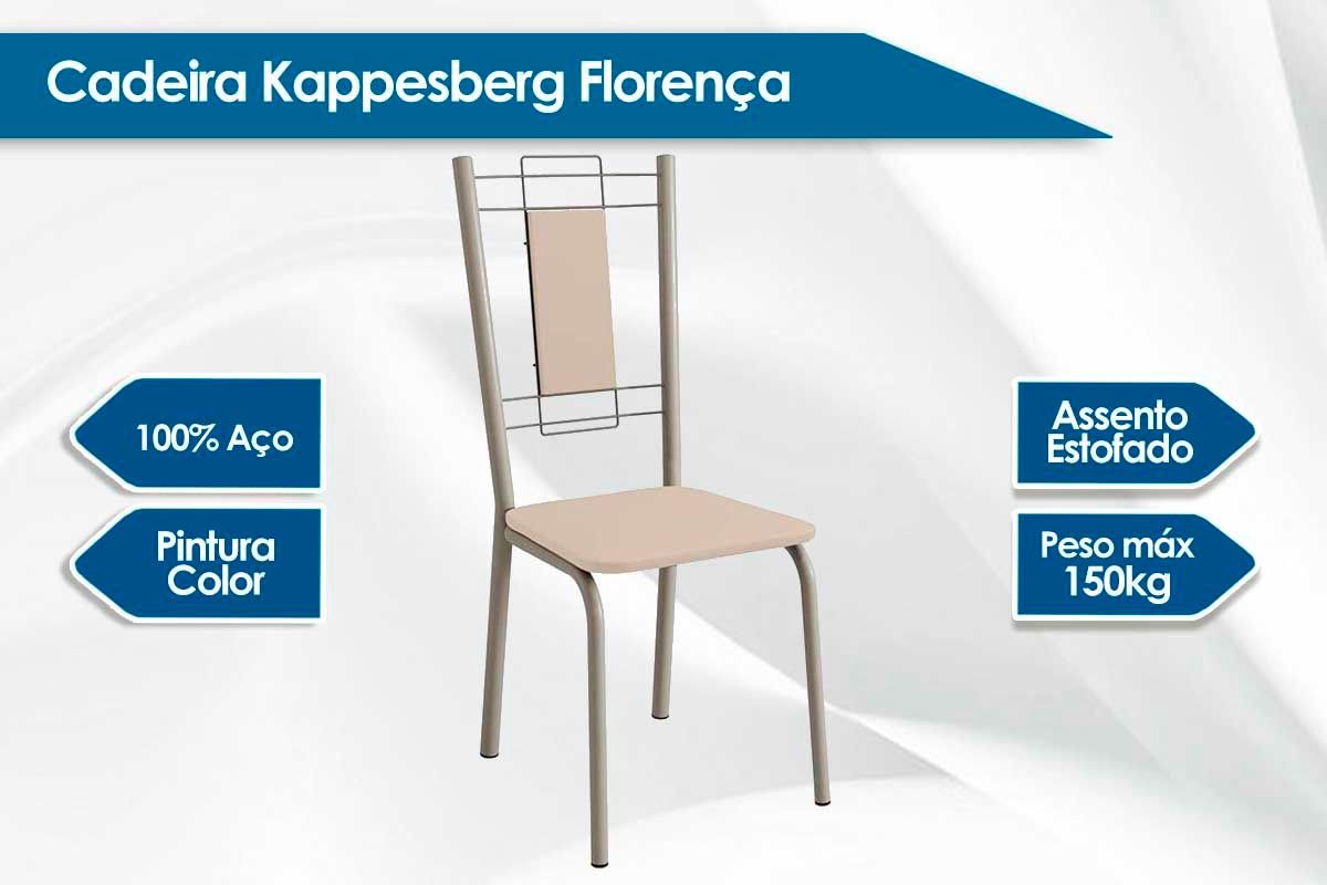 Sala Jantar Mesa Elba Tampo Madeirado c/ Vidro 120cm e 6 Cadeiras Florença - Kappesberg