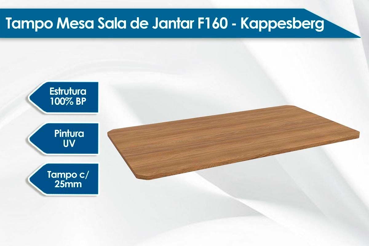 Sala Jantar Mesa Elba c/ Tampo de Madeira 160cm e 6 Cadeiras Florença - Kappesberg