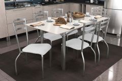 Sala Jantar Mesa Elba Tampo Madeirado c/ Vidro 160cm e 6 Cadeiras Portugal - Kappesberg