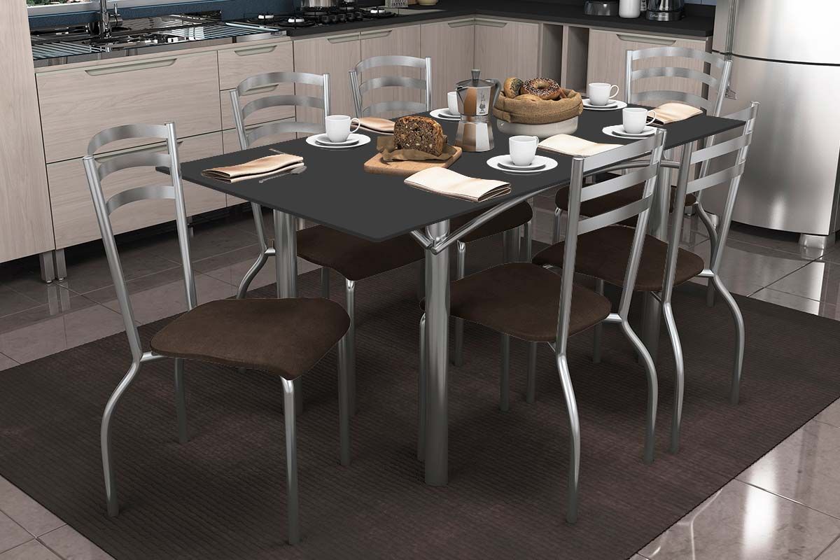 Sala Jantar Mesa Elba Tampo Madeirado c/ Vidro 160cm e 6 Cadeiras Portugal - Kappesberg