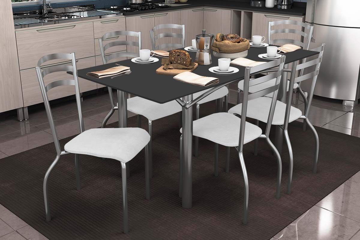 Sala Jantar Mesa Elba Tampo Madeirado c/ Vidro 160cm e 6 Cadeiras Portugal - Kappesberg