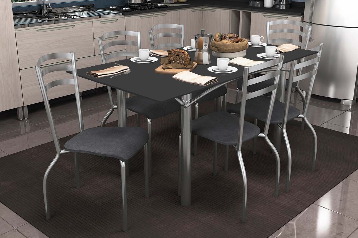 Sala Jantar Mesa Elba Tampo Madeirado c/ Vidro 160cm e 6 Cadeiras Portugal - Kappesberg