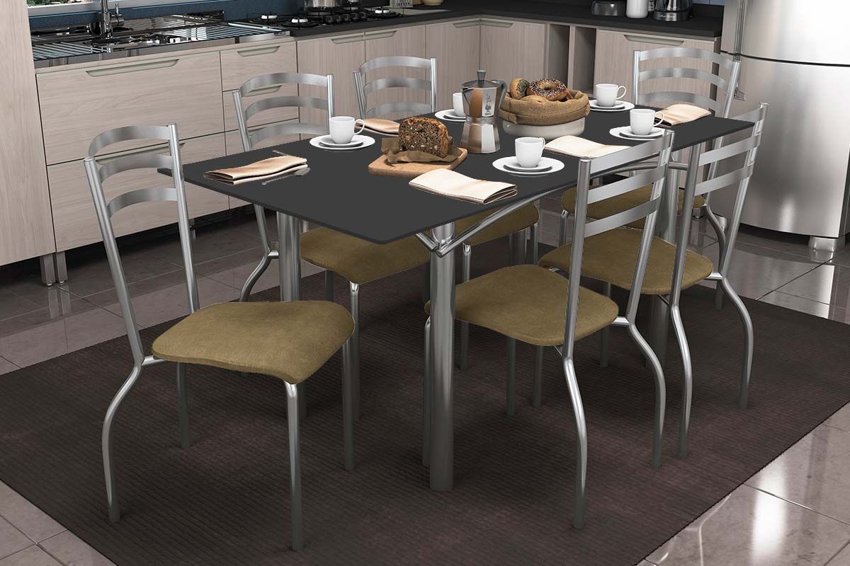 Sala Jantar Mesa Elba Tampo Madeirado c/ Vidro 160cm e 6 Cadeiras Portugal - Kappesberg