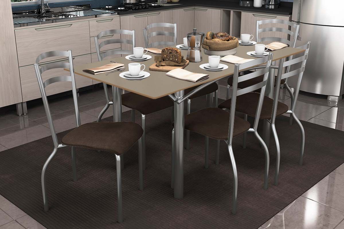 Sala Jantar Mesa Elba Tampo Madeirado c/ Vidro 160cm e 6 Cadeiras Portugal - Kappesberg