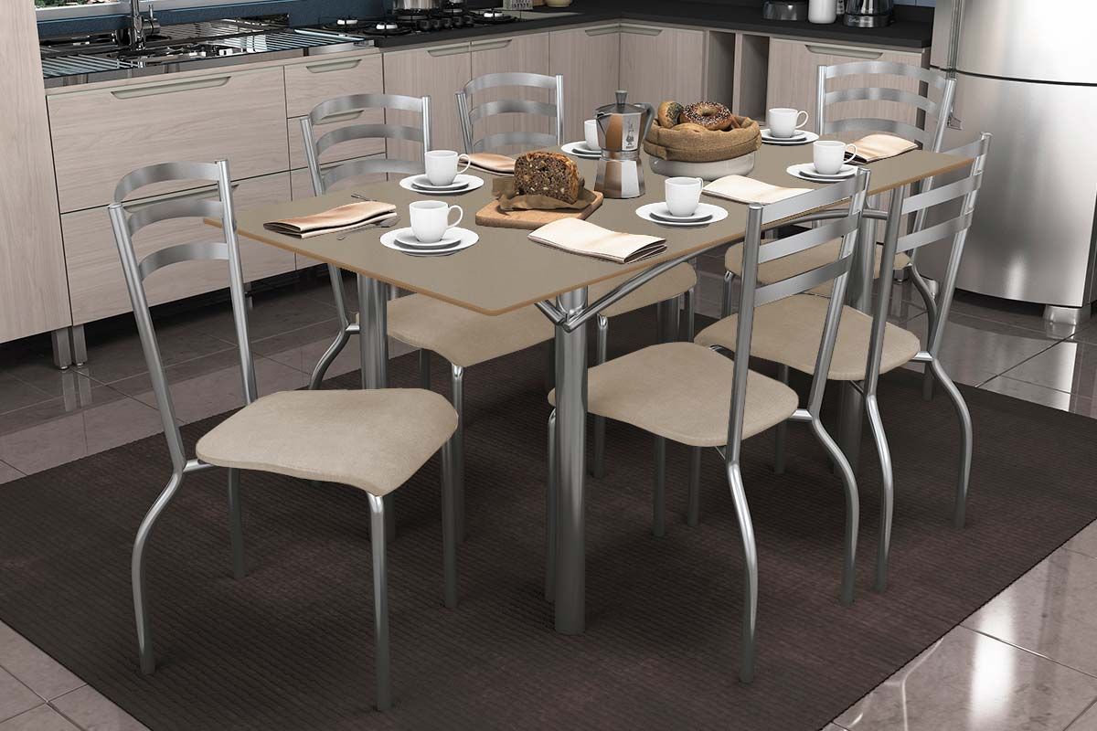 Sala Jantar Mesa Elba Tampo Madeirado c/ Vidro 160cm e 6 Cadeiras Portugal - Kappesberg