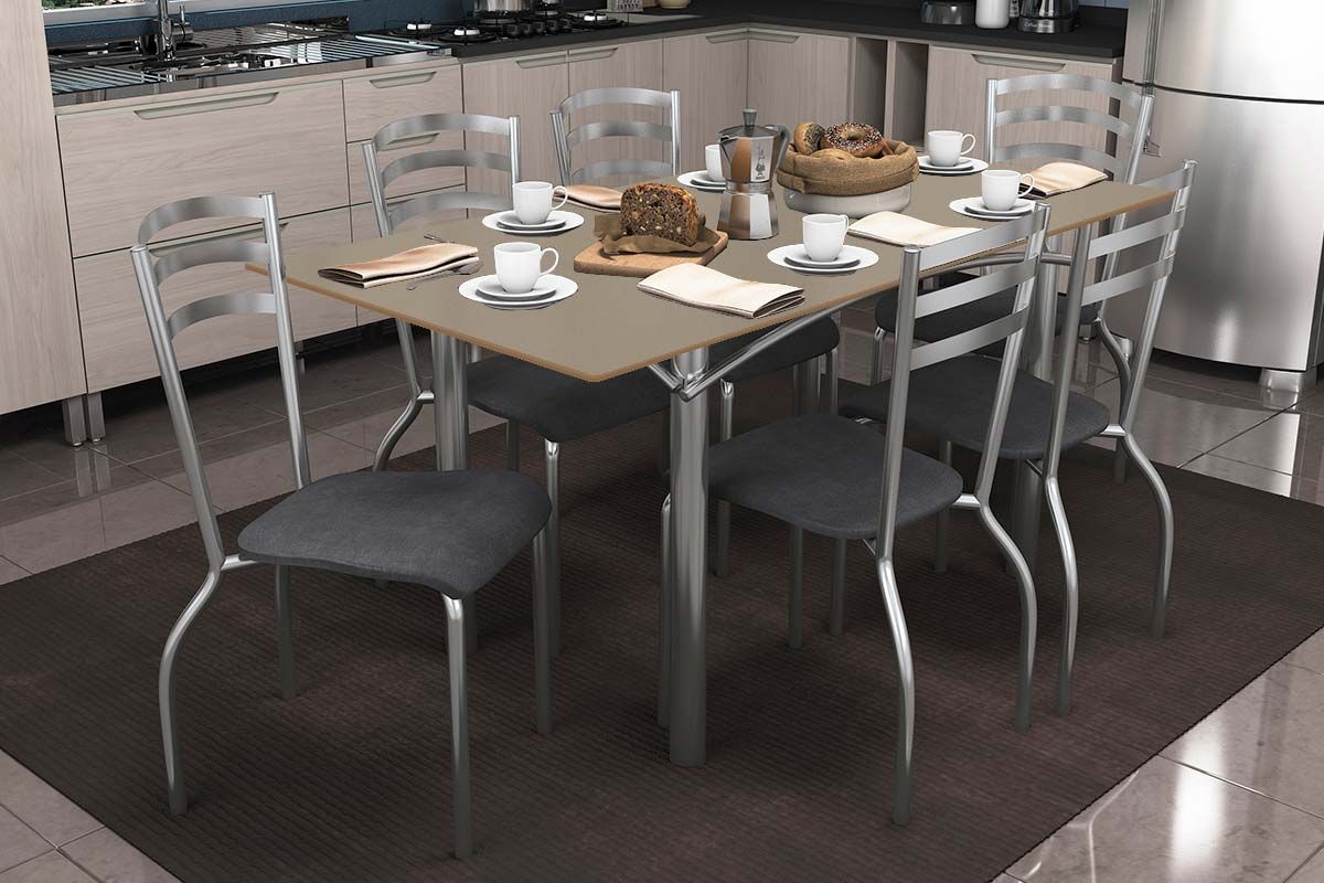 Sala Jantar Mesa Elba Tampo Madeirado c/ Vidro 160cm e 6 Cadeiras Portugal - Kappesberg