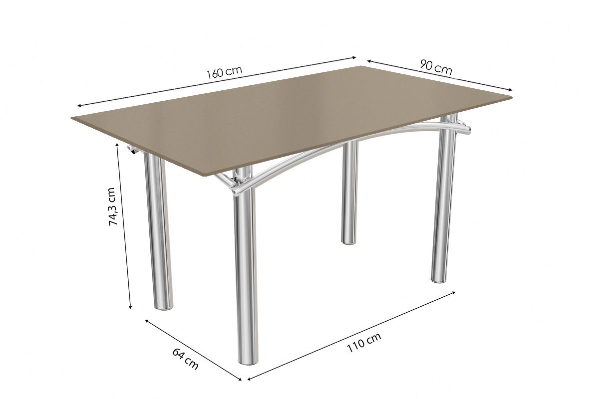 Sala Jantar Mesa Elba Tampo Madeirado c/ Vidro 160cm e 6 Cadeiras Portugal - Kappesberg