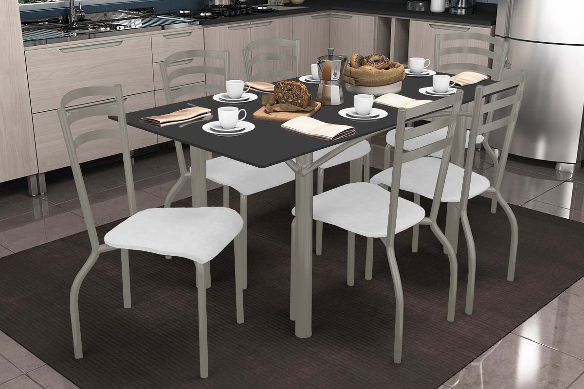 Sala Jantar Mesa Elba Tampo Madeirado c/ Vidro 160cm e 6 Cadeiras Portugal - Kappesberg