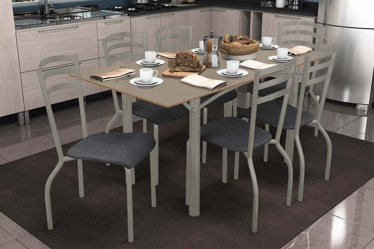 Sala Jantar Mesa Elba Tampo Madeirado c/ Vidro 160cm e 6 Cadeiras Portugal - Kappesberg