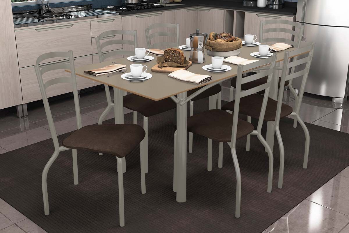 Sala Jantar Mesa Elba Tampo Madeirado c/ Vidro 160cm e 6 Cadeiras Portugal - Kappesberg
