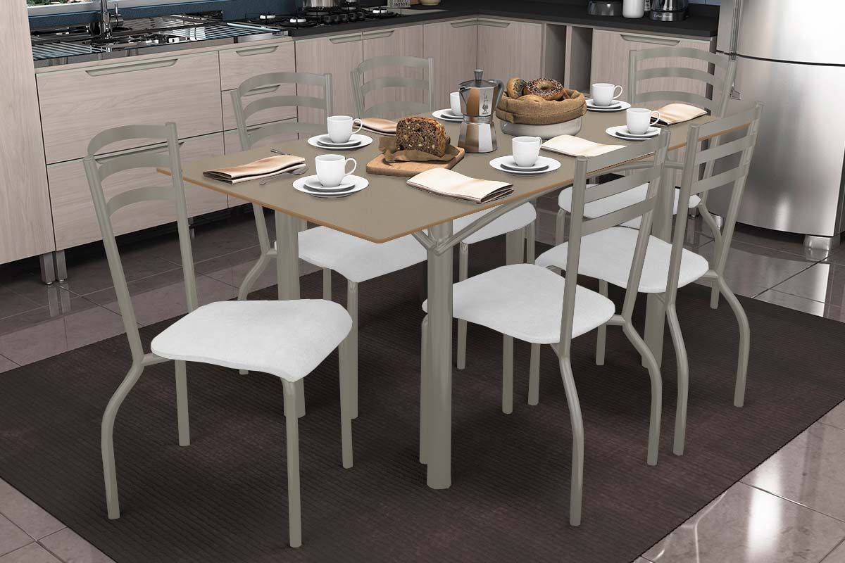 Sala Jantar Mesa Elba Tampo Madeirado c/ Vidro 160cm e 6 Cadeiras Portugal - Kappesberg
