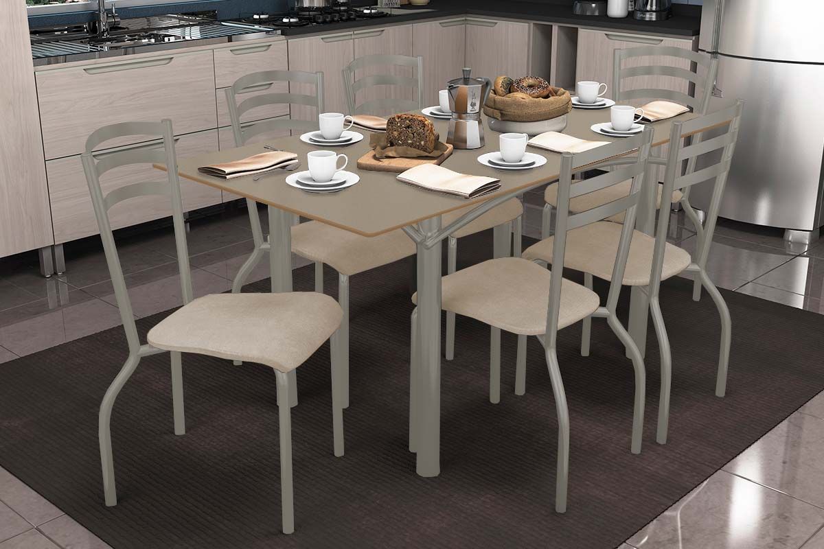 Sala Jantar Mesa Elba Tampo Madeirado c/ Vidro 160cm e 6 Cadeiras Portugal - Kappesberg