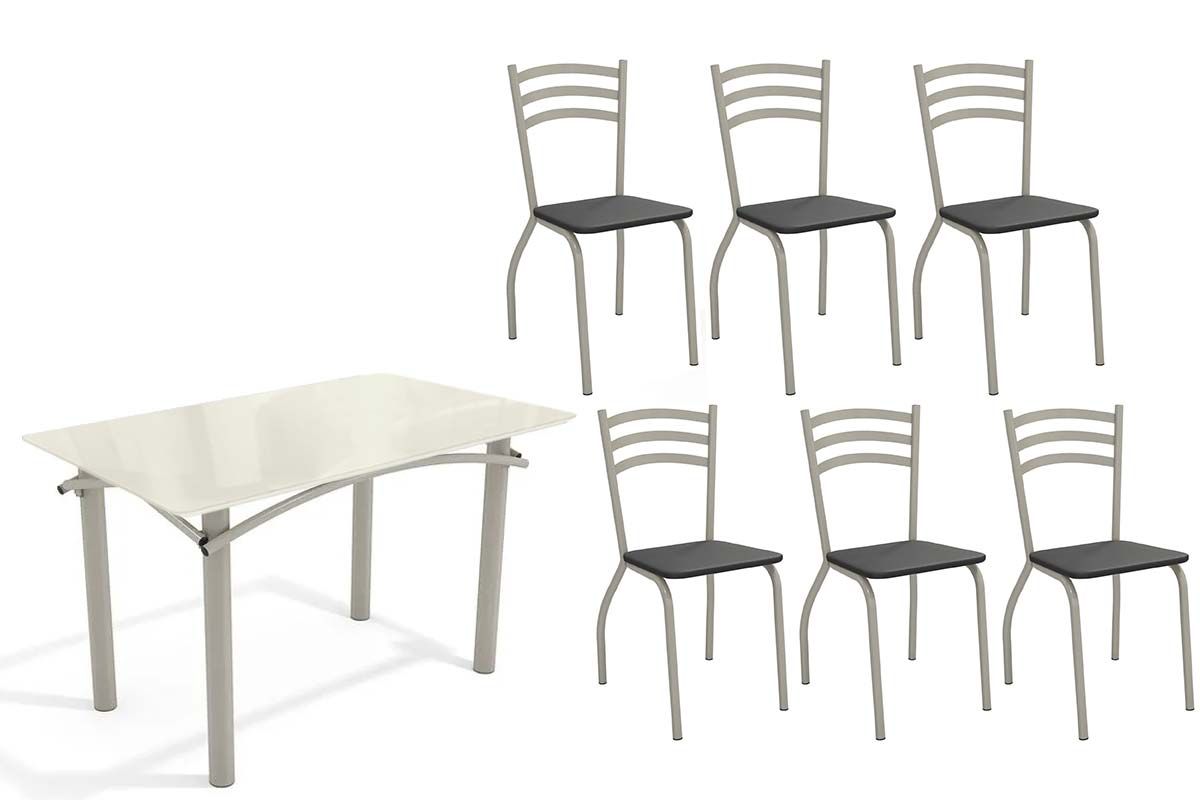 Sala Jantar Mesa Elba Tampo Madeirado c/ Vidro 120cm e 6 Cadeiras Portugal - Kappesberg