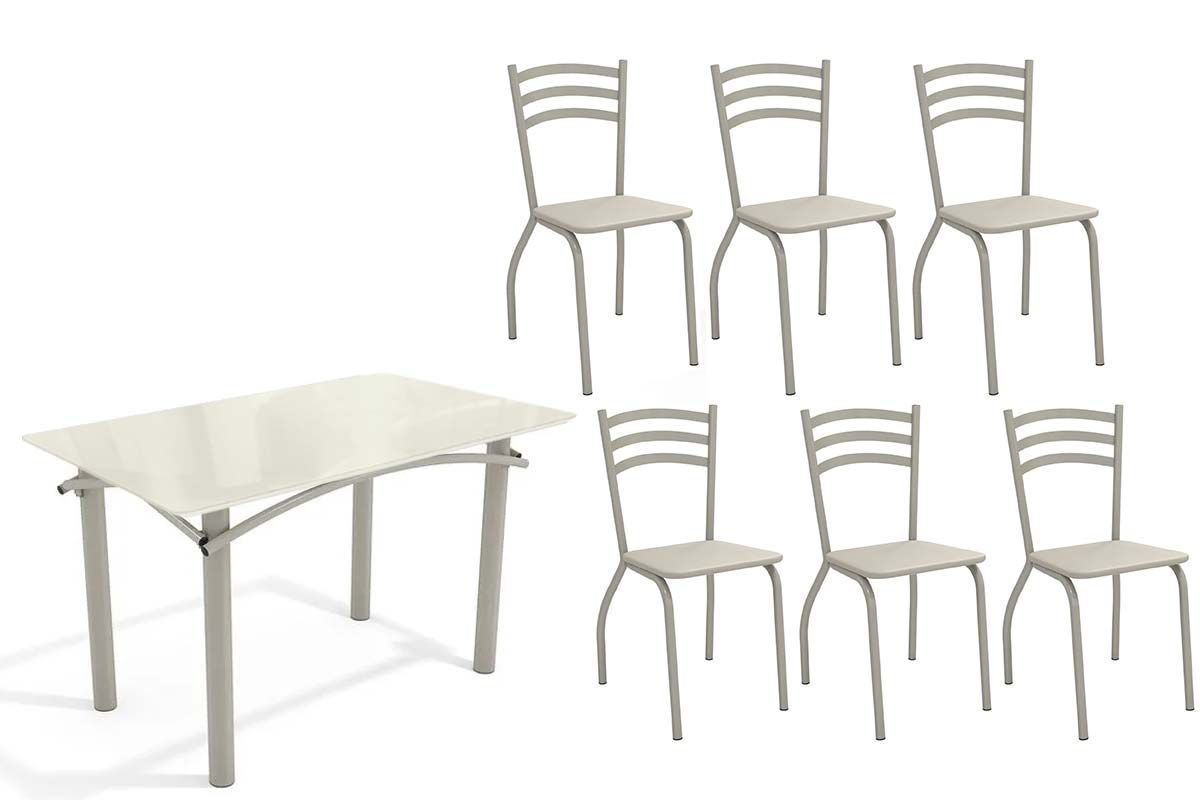 Sala Jantar Mesa Elba Tampo Madeirado c/ Vidro 120cm e 6 Cadeiras Portugal - Kappesberg